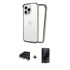MARSİLYAN™- iPhone 15 Pro Kılıf Pusula Asil Koleksiyonu - Siyah 3D Antistatik Hayalet Cam Ekran Koruyucu + Raze Metal Kamera Lens - LT