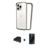 MARSİLYAN™- iPhone 15 Pro Kılıf Pusula Asil Koleksiyonu - Siyah 3D Antistatik Hayalet Cam Ekran Koruyucu + Raze Metal Kamera Lens - TMGI