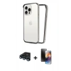 MARSİLYAN™- iPhone 15 Pro Kılıf Pusula Asil Koleksiyonu - Siyah 3D Antistatik Mat Seramik Nano Ekran Koruyucu + Raze Metal Kamera Lens - LT