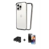 MARSİLYAN™- iPhone 15 Pro Kılıf Pusula Asil Koleksiyonu - Siyah 3D Antistatik Mat Seramik Nano Ekran Koruyucu + Raze Metal Kamera Lens - TMGI