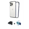 MARSİLYAN™- iPhone 15 Pro Kılıf Pusula Asil Koleksiyonu - Siyah 3D Antistatik Seramik Nano Ekran Koruyucu + Lacivert Raze Metal Kamera Lens