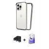 MARSİLYAN™- iPhone 15 Pro Kılıf Pusula Asil Koleksiyonu - Siyah Bilvis 5in1 5D Magic Hayalet Cam Ekran Koruyucu + Raze Metal Kamera Lens - LT