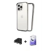 MARSİLYAN™- iPhone 15 Pro Kılıf Pusula Asil Koleksiyonu - Siyah Bilvis 5in1 5D Magic Hayalet Cam Ekran Koruyucu + Raze Metal Kamera Lens - TMGI