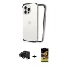 MARSİLYAN™- iPhone 15 Pro Kılıf Pusula Asil Koleksiyonu - Siyah Buffer Cam Ekran Koruyucu + Raze Metal Kamera Lens - SH