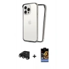 MARSİLYAN™- iPhone 15 Pro Kılıf Pusula Asil Koleksiyonu - Siyah Buffer Hayalet Cam Ekran Koruyucu + Siyah Raze Metal Kamera Lens