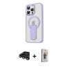 MARSİLYAN™- iPhone 15 Pro Kılıf Pusula Doku Koleksiyonu - Siyah Bilvis 3D Cam Ekran Koruyucu + Titanyum Gri Raze Metal Kamera Lens