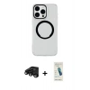 MARSİLYAN™- iPhone 15 Pro Kılıf Pusula Form - Şeffaf Pasifik Cam Ekran Koruyucu + Raze Metal Kamera Lens - SH