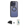 MARSİLYAN™- iPhone 15 Pro Kılıf Pusula Form - Şeffaf Pasifik Cam Ekran Koruyucu + Raze Metal Kamera Lens - SH