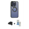 MARSİLYAN™- iPhone 15 Pro Kılıf Pusula Form - Şeffaf Royal Nano Ekran Koruyucu + Raze Metal Kamera Lens - TMGI