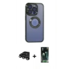 MARSİLYAN™- iPhone 15 Pro Kılıf Pusula Form - Siyah 360 Mat Full Body Arka Koruyucu + Raze Metal Kamera Lens - TMGI