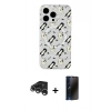 MARSİLYAN™- iPhone 15 Pro Kılıf Pusula Form - Siyah 3D Antistatik Hayalet Cam Ekran Koruyucu + Raze Metal Kamera Lens - GS