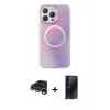 MARSİLYAN™- iPhone 15 Pro Kılıf Pusula Form - Siyah 3D Antistatik Hayalet Cam Ekran Koruyucu + Raze Metal Kamera Lens - GS