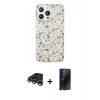 MARSİLYAN™- iPhone 15 Pro Kılıf Pusula Form - Siyah 3D Antistatik Hayalet Cam Ekran Koruyucu + Raze Metal Kamera Lens - GS