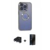 MARSİLYAN™- iPhone 15 Pro Kılıf Pusula Form - Siyah 3D Antistatik Hayalet Cam Ekran Koruyucu + Raze Metal Kamera Lens - LT