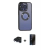 MARSİLYAN™- iPhone 15 Pro Kılıf Pusula Form - Siyah 3D Antistatik Hayalet Cam Ekran Koruyucu + Raze Metal Kamera Lens - LT