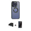 MARSİLYAN™- iPhone 15 Pro Kılıf Pusula Form - Siyah 3D Antistatik Hayalet Cam Ekran Koruyucu + Raze Metal Kamera Lens - LT