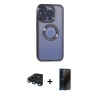 MARSİLYAN™- iPhone 15 Pro Kılıf Pusula Form - Siyah 3D Antistatik Hayalet Cam Ekran Koruyucu + Raze Metal Kamera Lens - LT