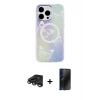 MARSİLYAN™- iPhone 15 Pro Kılıf Pusula Form - Siyah 3D Antistatik Hayalet Cam Ekran Koruyucu + Raze Metal Kamera Lens - TMGI