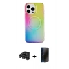 MARSİLYAN™- iPhone 15 Pro Kılıf Pusula Form - Siyah 3D Antistatik Hayalet Cam Ekran Koruyucu + Raze Metal Kamera Lens - TMGI