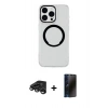 MARSİLYAN™- iPhone 15 Pro Kılıf Pusula Form - Siyah 3D Antistatik Hayalet Cam Ekran Koruyucu + Raze Metal Kamera Lens - TMGI