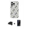 MARSİLYAN™- iPhone 15 Pro Kılıf Pusula Form - Siyah 3D Antistatik Hayalet Cam Ekran Koruyucu + Raze Metal Kamera Lens - TMGI