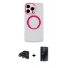 MARSİLYAN™- iPhone 15 Pro Kılıf Pusula Form - Siyah 3D Antistatik Hayalet Cam Ekran Koruyucu + Raze Metal Kamera Lens - TMGI