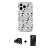 MARSİLYAN™- iPhone 15 Pro Kılıf Pusula Form - Siyah 3D Antistatik Hayalet Cam Ekran Koruyucu + Raze Metal Kamera Lens - TMGI