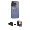 MARSİLYAN™- iPhone 15 Pro Kılıf Pusula Form - Siyah 3D Antistatik Mat Seramik Nano Ekran Koruyucu + Raze Metal Kamera Lens - SH