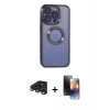 MARSİLYAN™- iPhone 15 Pro Kılıf Pusula Form - Siyah 3D Antistatik Mat Seramik Nano Ekran Koruyucu + Raze Metal Kamera Lens - LT
