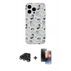 MARSİLYAN™- iPhone 15 Pro Kılıf Pusula Form - Siyah 3D Antistatik Mat Seramik Nano Ekran Koruyucu + Raze Metal Kamera Lens - TMGI