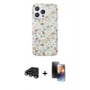 MARSİLYAN™- iPhone 15 Pro Kılıf Pusula Form - Siyah 3D Antistatik Mat Seramik Nano Ekran Koruyucu + Raze Metal Kamera Lens - TMGI