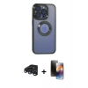 MARSİLYAN™- iPhone 15 Pro Kılıf Pusula Form - Siyah 3D Antistatik Mat Seramik Nano Ekran Koruyucu + Raze Metal Kamera Lens - LT