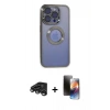 MARSİLYAN™- iPhone 15 Pro Kılıf Pusula Form - Siyah 3D Antistatik Mat Seramik Nano Ekran Koruyucu + Raze Metal Kamera Lens - TMGI