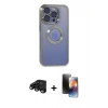MARSİLYAN™- iPhone 15 Pro Kılıf Pusula Form - Siyah 3D Antistatik Mat Seramik Nano Ekran Koruyucu + Raze Metal Kamera Lens - SH