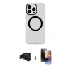 MARSİLYAN™- iPhone 15 Pro Kılıf Pusula Form - Siyah 3D Antistatik Mat Seramik Nano Ekran Koruyucu + Raze Metal Kamera Lens - SH