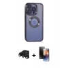 MARSİLYAN™- iPhone 15 Pro Kılıf Pusula Form - Siyah 3D Antistatik Mat Seramik Nano Ekran Koruyucu + Raze Metal Kamera Lens - SH