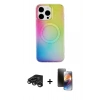 MARSİLYAN™- iPhone 15 Pro Kılıf Pusula Form - Siyah 3D Antistatik Mat Seramik Nano Ekran Koruyucu + Raze Metal Kamera Lens - TMGI