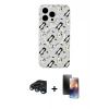 MARSİLYAN™- iPhone 15 Pro Kılıf Pusula Form - Siyah 3D Antistatik Mat Seramik Nano Ekran Koruyucu + Raze Metal Kamera Lens - LT