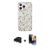 MARSİLYAN™- iPhone 15 Pro Kılıf Pusula Form - Siyah 3D Antistatik Mat Seramik Nano Ekran Koruyucu + Raze Metal Kamera Lens - SH