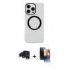 MARSİLYAN™- iPhone 15 Pro Kılıf Pusula Form - Siyah 3D Antistatik Mat Seramik Nano Ekran Koruyucu + Raze Metal Kamera Lens - LT