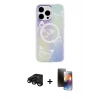 MARSİLYAN™- iPhone 15 Pro Kılıf Pusula Form - Siyah 3D Antistatik Mat Seramik Nano Ekran Koruyucu + Raze Metal Kamera Lens - SH