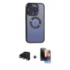 MARSİLYAN™- iPhone 15 Pro Kılıf Pusula Form - Siyah 3D Antistatik Mat Seramik Nano Ekran Koruyucu + Raze Metal Kamera Lens - SH