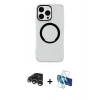 MARSİLYAN™- iPhone 15 Pro Kılıf Pusula Form - Siyah 3D Antistatik Seramik Nano Ekran Koruyucu + Gümüş Raze Metal Kamera Lens