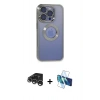 MARSİLYAN™- iPhone 15 Pro Kılıf Pusula Form - Siyah 3D Antistatik Seramik Nano Ekran Koruyucu + Gümüş Raze Metal Kamera Lens