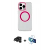 MARSİLYAN™- iPhone 15 Pro Kılıf Pusula Form - Siyah 3D Antistatik Seramik Nano Ekran Koruyucu + Gümüş Raze Metal Kamera Lens