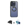 MARSİLYAN™- iPhone 15 Pro Kılıf Pusula Form - Siyah 3D Antistatik Seramik Nano Ekran Koruyucu + Gümüş Raze Metal Kamera Lens