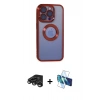 MARSİLYAN™- iPhone 15 Pro Kılıf Pusula Form - Siyah 3D Antistatik Seramik Nano Ekran Koruyucu + Raze Metal Kamera Lens - TMGI