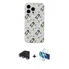 MARSİLYAN™- iPhone 15 Pro Kılıf Pusula Form - Siyah 3D Antistatik Seramik Nano Ekran Koruyucu + Raze Metal Kamera Lens - LT