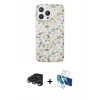 MARSİLYAN™- iPhone 15 Pro Kılıf Pusula Form - Siyah 3D Antistatik Seramik Nano Ekran Koruyucu + Raze Metal Kamera Lens - LT