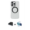 MARSİLYAN™- iPhone 15 Pro Kılıf Pusula Form - Siyah 3D Antistatik Seramik Nano Ekran Koruyucu + Raze Metal Kamera Lens - LT